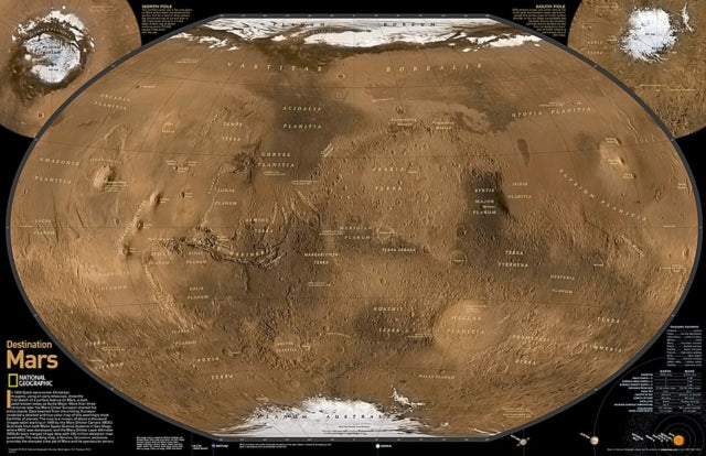 National Geographic Destination Mars 2 sided Wall Map 31.25 x 20.25 inches