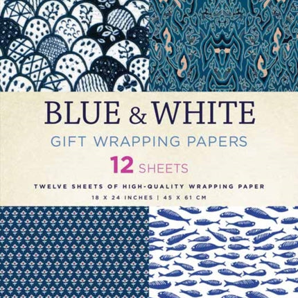 Blue & White Gift Wrapping Papers - 12 Sheets: 18 x 24 inch (45 x 61 cm) Wrapping Paper