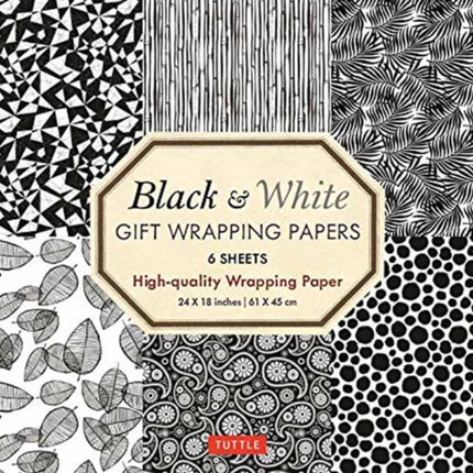 Black and White Gift Wrapping Papers - 6 sheets: 6 Sheets of High-Quality 18 x 24 inch Wrapping Paper