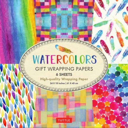 Rainbow Watercolors Gift Wrapping Papers - 6 sheets: 24 x 18 inch Wrapping Paper