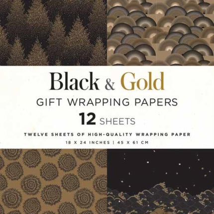 Black & Gold Gift Wrapping Papers - 12 Sheets: 18 x 24 inch (45 x 61 cm) Wrapping Paper