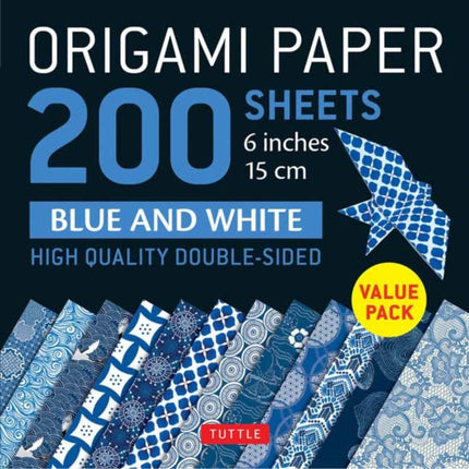 Origami Paper 200 sheets Blue and White Patterns 6" (15 cm): Double Sided Origami Sheets Printed with 12 Different Designs (Instructions for 6 Projects Included)