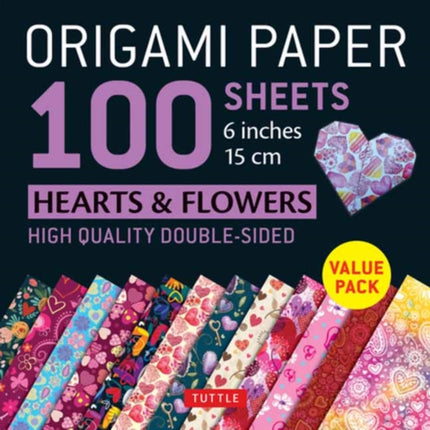 Origami Paper 100 sheets Hearts & Flowers 6" (15 cm): Tuttle Origami Paper: Double-Sided Origami Sheets Printed with 12 Different Patterns: Instructions for 6 Projects Included