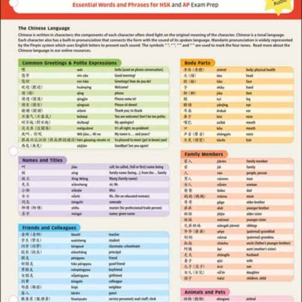 Chinese Vocabulary Language Study Card: Essential Words and Phrases for AP and HSK Exam Prep (Includes Online Audio)