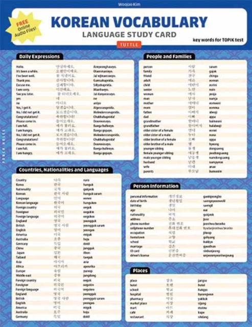 Korean Vocabulary Language Study Card: Essential Words and Phrases Required for the TOPIK Test (Includes Online Audio)