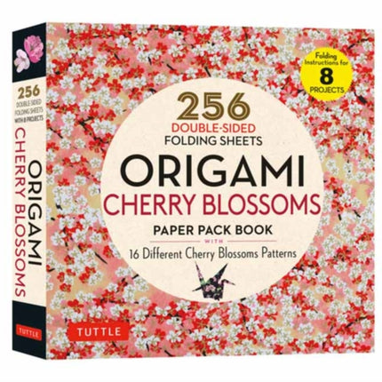 Origami Cherry Blossoms Paper Pack Book: 256 Double-Sided Folding Sheets with 16 Different Cherry Blossom Patterns with solid colors on the back (Includes Instructions for 8 Models)