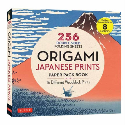 Origami Japanese Prints Paper Pack Book: 256 Double-Sided Folding Sheets with 16 Different Japanese Woodblock Prints with solid colors on the back (Includes Instructions for 8 Models)