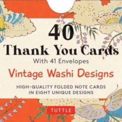 40 Thank You Cards in Vintage Japanese Washi Designs: 4 1/2 x 3 inch blank cards in 8 unique designs, envelopes included