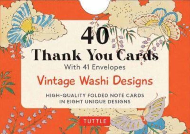 40 Thank You Cards in Vintage Japanese Washi Designs: 4 1/2 x 3 inch blank cards in 8 unique designs, envelopes included