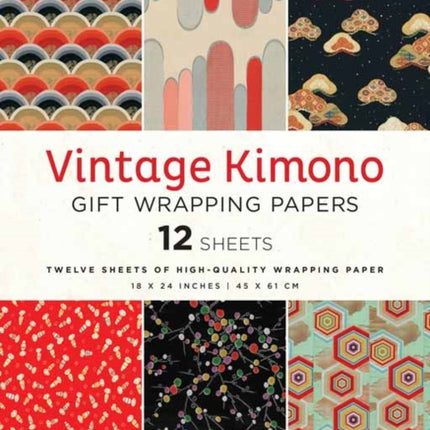 Vintage Kimono Gift Wrapping Papers - 12 sheets: 6 illustrations from 1900's Vintage Japanese Kimono Fabrics- 18 x 24 inch (45 x 61 cm) Wrapping Paper Sheets