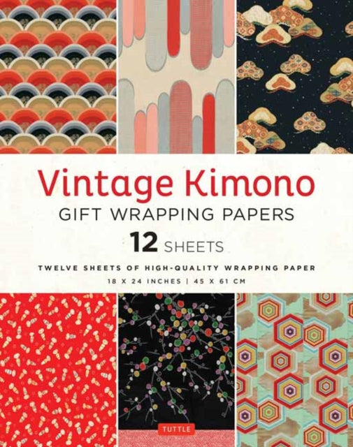 Vintage Kimono Gift Wrapping Papers - 12 sheets: 6 illustrations from 1900's Vintage Japanese Kimono Fabrics- 18 x 24 inch (45 x 61 cm) Wrapping Paper Sheets