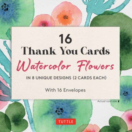 16 Thank You Cards Watercolor Flowers