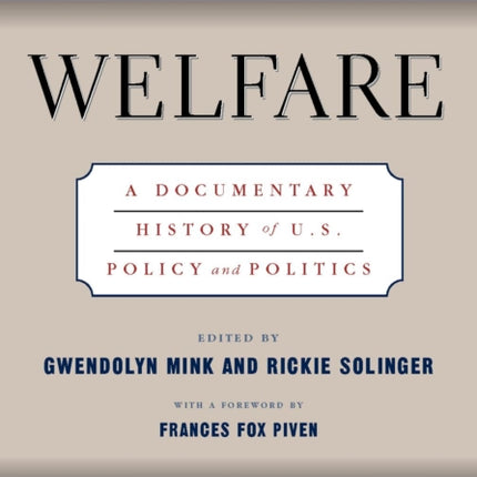 Welfare: A Documentary History Of U.S. Policy And Politics