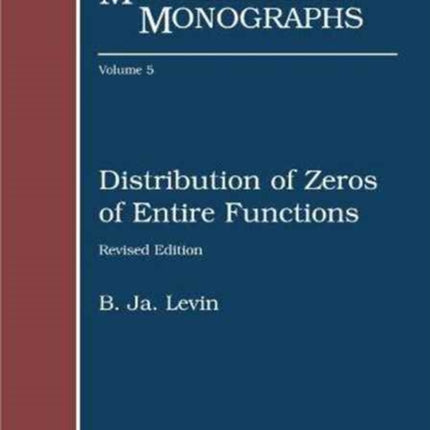 Distribution of Zeros of Entire Functions Translations of Mathematical Monographs