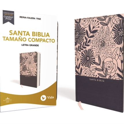 Rvr60 Santa Biblia, Letra Grande, Tamaño Compacto, Tapa Dura/Tela, Azul Floral, Edición Letra Roja