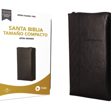 Rvr60 Santa Biblia, Letra Grande, Tamaño Compacto, Leathersoft, Negro, Edición Letra Roja Con Cierre