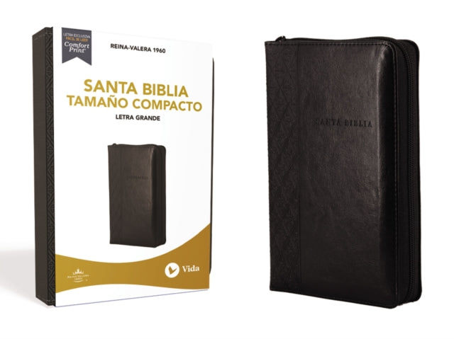 Rvr60 Santa Biblia, Letra Grande, Tamaño Compacto, Leathersoft, Negro, Edición Letra Roja Con Cierre