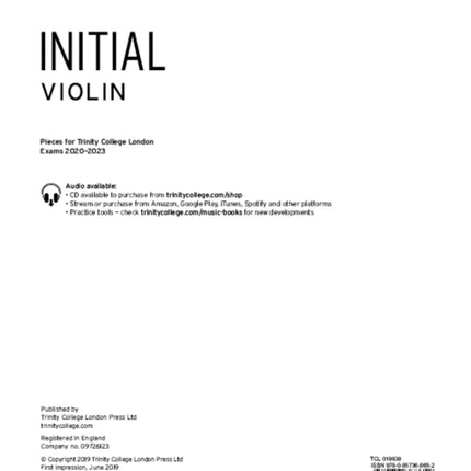 Trinity College London Violin Exam Pieces From 2020: Initial (part only)