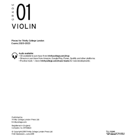 Trinity College London Violin Exam Pieces From 2020: Grade 1 (part only)