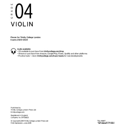 Trinity College London Violin Exam Pieces From 2020: Grade 4 (part only)