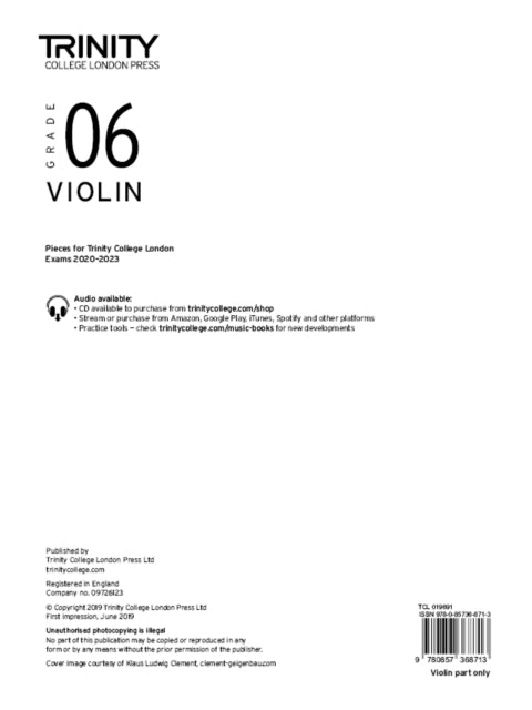 Trinity College London Violin Exam Pieces From 2020: Grade 6 (part only)