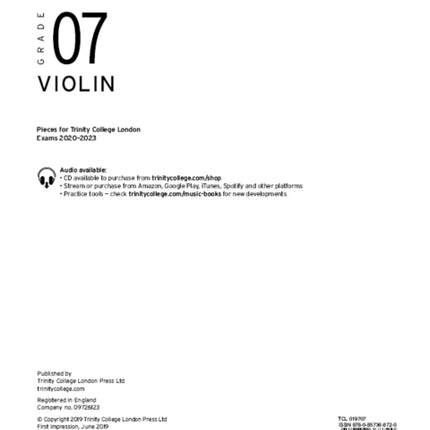 Trinity College London Violin Exam Pieces From 2020: Grade 7 (part only)