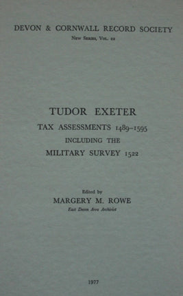 Tudor Exeter: Tax Assessments 1489-1595