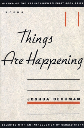Things Are Happening Apr Honickman 1st Book Prize