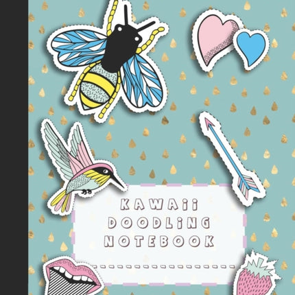 Kawaii doodling notebook A large composition notebooks with colouring pages for the school dreamer who likes to doodle whilst studying  Turquoise  background with bees birds and cute patches