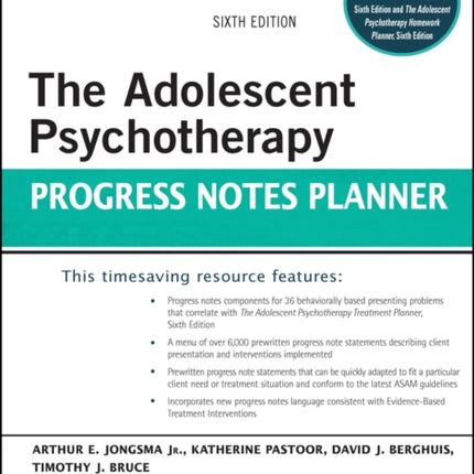 The Adolescent Psychotherapy Progress Notes Planner