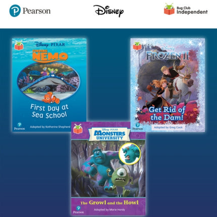 Pearson Bug Club Disney Reception Pack A including decodable phonics readers for phases 1 to 3 Finding Nemo First Day at Sea School Frozen 2 Get Rid of the Dam and Monsters Inc The Growl and the Howl