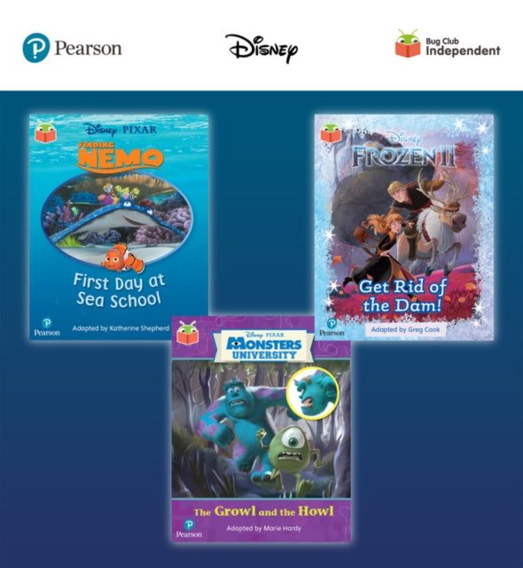 Pearson Bug Club Disney Reception Pack A including decodable phonics readers for phases 1 to 3 Finding Nemo First Day at Sea School Frozen 2 Get Rid of the Dam and Monsters Inc The Growl and the Howl