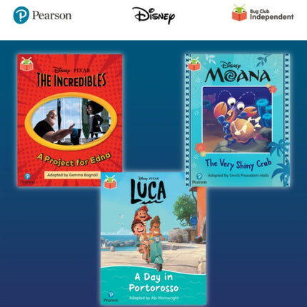 Pearson Bug Club Disney Year 1 Pack A including decodable phonics readers for phase 5 Finding The Incredibles A Project for Edna Moana The Very Shiny Crab Luca A Day in Portorosso