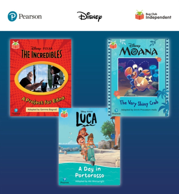 Pearson Bug Club Disney Year 1 Pack A including decodable phonics readers for phase 5 Finding The Incredibles A Project for Edna Moana The Very Shiny Crab Luca A Day in Portorosso