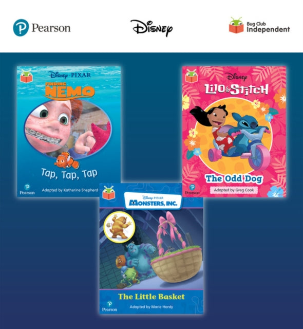 Pearson Bug Club Disney Reception Pack D including decodable phonics readers for phases 2 to 4 Finding Nemo Tap Tap Tap Lilo and Stitch The Odd Dog Monsters Inc The Little Basket