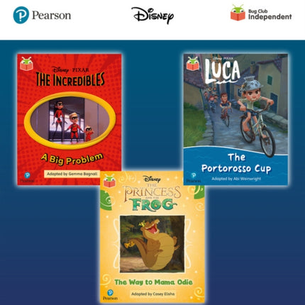 Pearson Bug Club Disney Year 1 Pack D including decodable phonics readers for phase 5 The Incredibles A Big Problem Luca The Portorosso Cup The Princess and the Frog The Way to Mama Odie