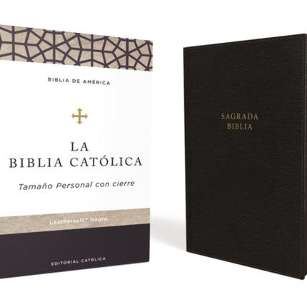 Biblia Católica, Tamaño personal, Leathersoft, Negra, Con cierre