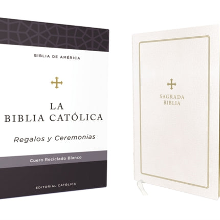 Biblia Católica, Regalos y Ceremonias, color Blanca, Cuero Reciclado