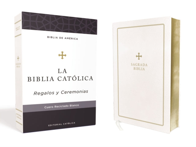 Biblia Católica, Regalos y Ceremonias, color Blanca, Cuero Reciclado