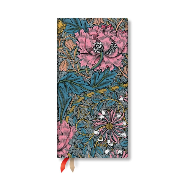 Morris Pink Honeysuckle William Morris Slim 12month Horizontal Hardback Dayplanner 2025 Elastic Band Closure