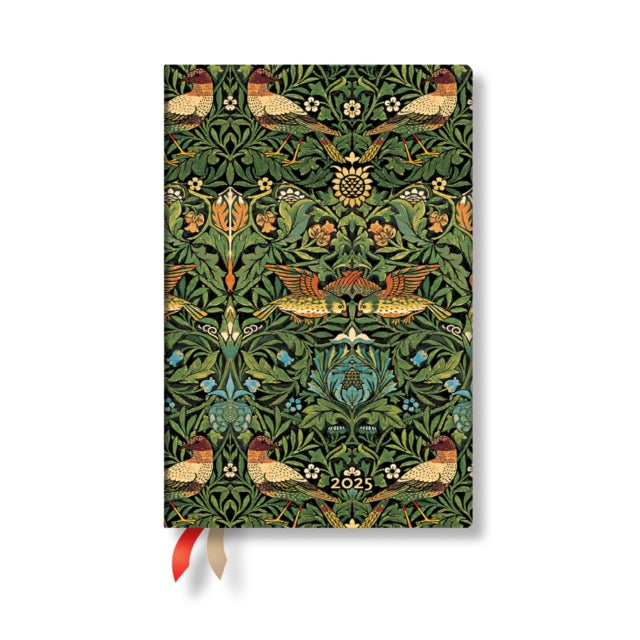 Morris Birds William Morris Mini 12month Horizontal Softcover Flexi Dayplanner 2025 Elastic Band Closure