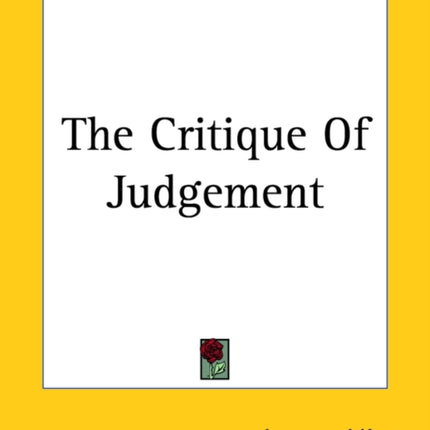 The Critique Of Judgement