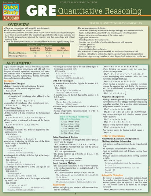 GRE - Quantitative Reasoning: QuickStudy Laminated Reference Guide