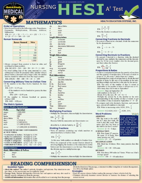 Nursing HESI A2: a QuickStudy Laminated Reference & Study Guide