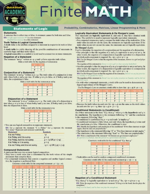 Finite Mathematics: a QuickStudy Laminated Reference Guide