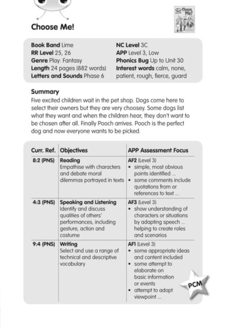 BC JD Plays Lime/3C Choose Me Guided Reading Card