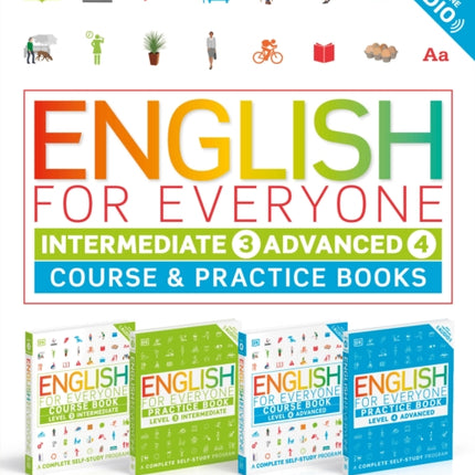 English for Everyone: Intermediate and Advanced Box Set: Course and Practice Books—Four-Book Self-Study Program