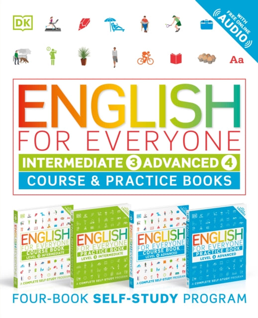 English for Everyone: Intermediate and Advanced Box Set: Course and Practice Books—Four-Book Self-Study Program