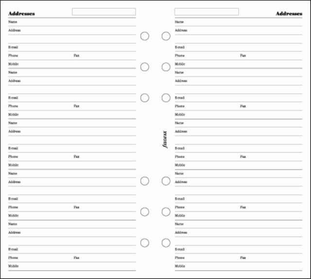 FILOFAX PERSONAL NAME ADDRESS NUMBERS RE