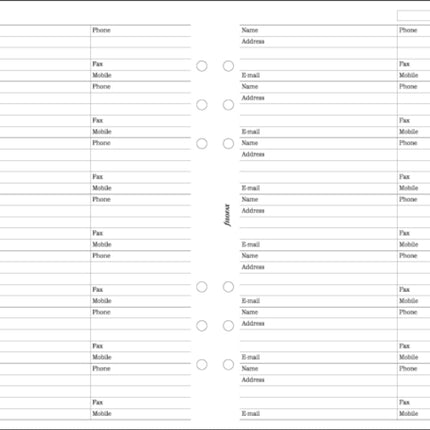 Filofax A5 Name address email telephone fax mobile refill